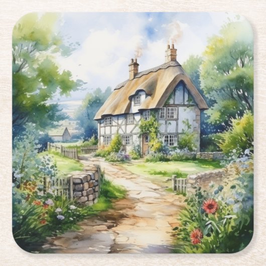 Englisches Cottage Rechteckiger Pappuntersetzer (Vorderseite)