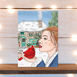 Englisches Cottage und Kardinal Wintertag leer Karte