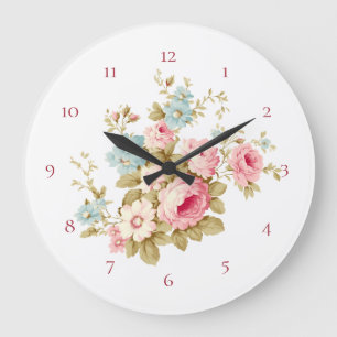 Englisches Cottage Vintage Rosa Rosen Große Wanduhr