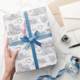 Englisches Hochzeits-Wasserfarbmuster Blau im Land Geschenkpapier