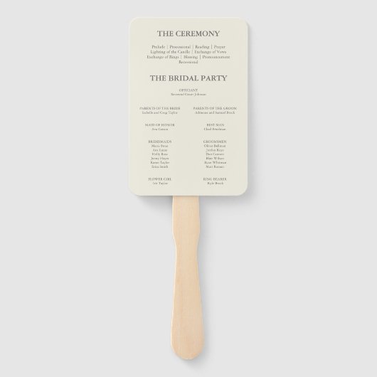 Englisches Hochzeitsprogramm für Blooms Fächer (Rückseite)