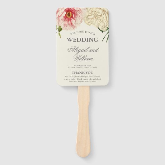 Englisches Hochzeitsprogramm für Blooms Fächer (Vorderseite)