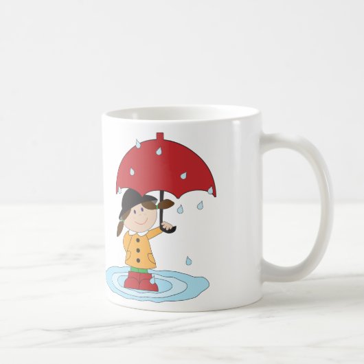 Englisches Mädchen mit Regenschirm im Regen Kaffeetasse (Rechts)