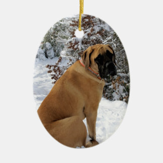 Englisches Mastiffhund"Schnee-Pose" Foto Keramikornament