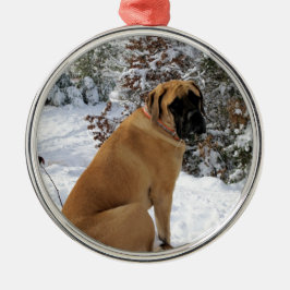 Englisches Mastiffhund"Schnee-Pose" Foto Ornament Aus Metall