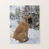 Englisches Mastiffhund"Schnee-Pose" Puzzle (Vertikal)