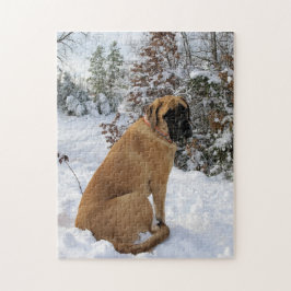 Englisches Mastiffhund"Schnee-Pose" Puzzle