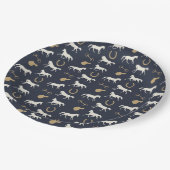 Englisches Pferdemuster für Gold und Elfenbeinküst Pappteller (Schrägansicht)