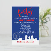 Englisches Thema 40. Geburtstag Party Einladung (Stehend Vorderseite)