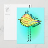 Englischlehrer "Grammar Bird" - Geschenke Postkarte (Vorne/Hinten)
