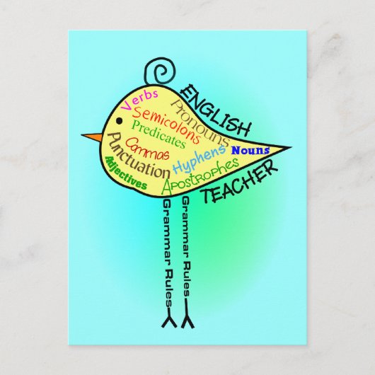 Englischlehrer "Grammar Bird" - Geschenke Postkarte (Vorderseite)