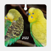 English Budgie Parakeet Keramik Ornament Aus Metall (Rückseite)