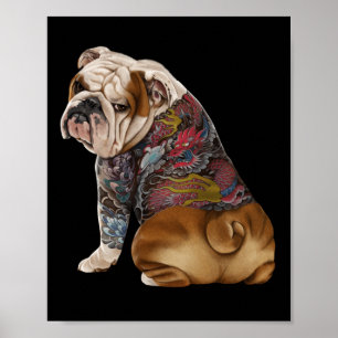 English Bull Dog mit japanischem Drachen Tattoo Ir Poster
