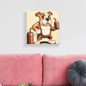 English Bull Dog mit Soda Canvas Print Leinwanddruck (Insitu (Wohnzimmer))