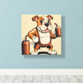 English Bull Dog mit Soda Canvas Print Leinwanddruck (Insitu (Holzboden))