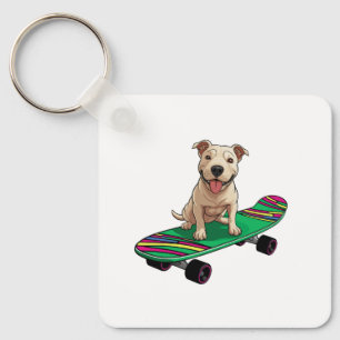 English Bull Terrier auf einem Skateboard Schlüsselanhänger
