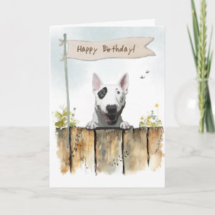 English Bull Terrier Dog Under Birthday Sign Karte
