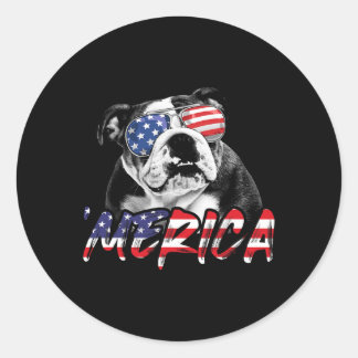 English Bulldog 4. Juli American Flag Hunde Liebe Runder Aufkleber
