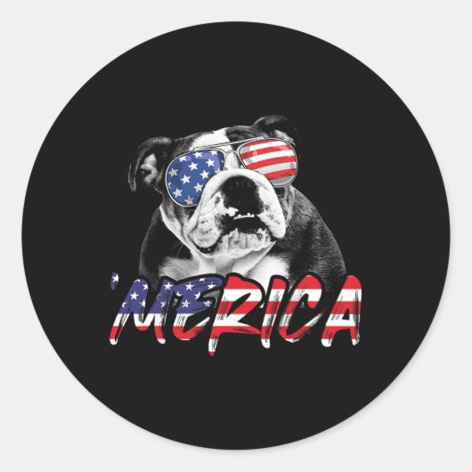 English Bulldog 4. Juli American Flag Hunde Liebe Runder Aufkleber (Vorderseite)
