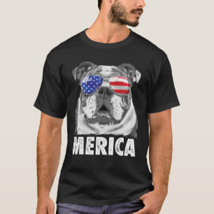 English Bulldog 4th July Merica Hund USA Flag T-Shirt
