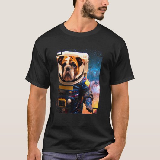 English Bulldog Astronaut Outer Space Bulldog 2 T-Shirt (Vorderseite)