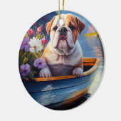 English Bulldog auf einem Paddel: Ein Landschaftli Keramik Ornament (Links)