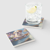 English Bulldog auf einem Paddel: Ein Landschaftli Steinuntersetzer (Seitenansicht)