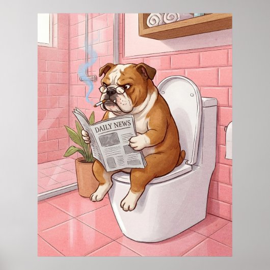 English Bulldog Bathroom Poster Wall Art Print (Vorne)