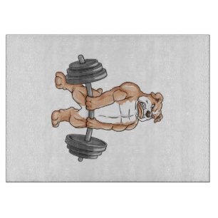 English Bulldog Bodybuilder Weightlift Barbell Schneidebrett