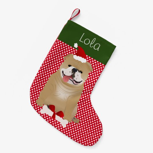 English Bulldog Buff Color Personalisiert Kleiner Weihnachtsstrumpf (Vorderansicht (hängend))