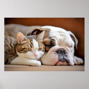 English Bulldog Cat Pet Animal Beauty Warme Cuddle Poster