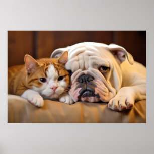 English Bulldog Cat Pet Animal Beauty Warme Cuddle Poster