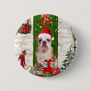 English Bulldog Christmas Button