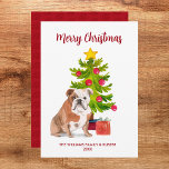 English Bulldog Christmas Card Feiertagskarte<br><div class="desc">Frohe Weihnachten! Diese individuellen Urlaubskarten sind die perfekte Möglichkeit, um Ihr Haustier in Ihre Feiertagsgruß einzubinden. Dieses Design umfasst Aquarellelemente, darunter einen verzierten Weihnachtsbaum, Geschenke und einen bezaubernden englischen Bulldoggen. Passen Sie Ihren Hundenamen, Ihren Familiennamen, das Jahr und die Grußbotschaft Ihrer Wahl an. Diese Karten sind sowohl auf Papier als...</div>