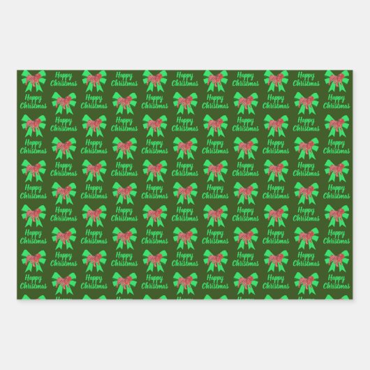 English Bulldog Christmas Dog & Green Bow Geschenkpapier Set (Vorderseite 2)