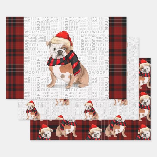 English Bulldog Christmas Dog und Kariert Geschenkpapier Set (Set)