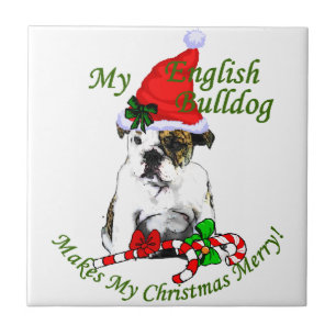 English Bulldog Christmas Fliese