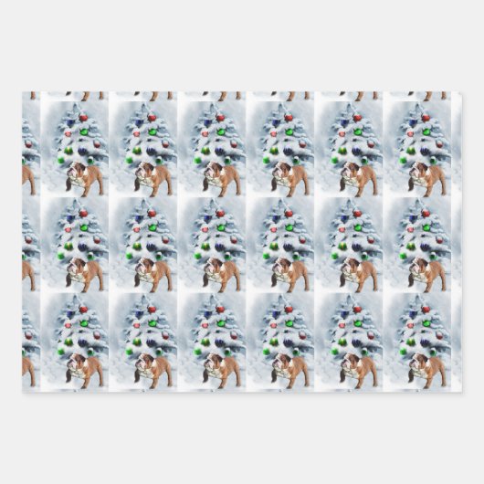 English Bulldog Christmas Geschenkpapier Set (Vorderseite)