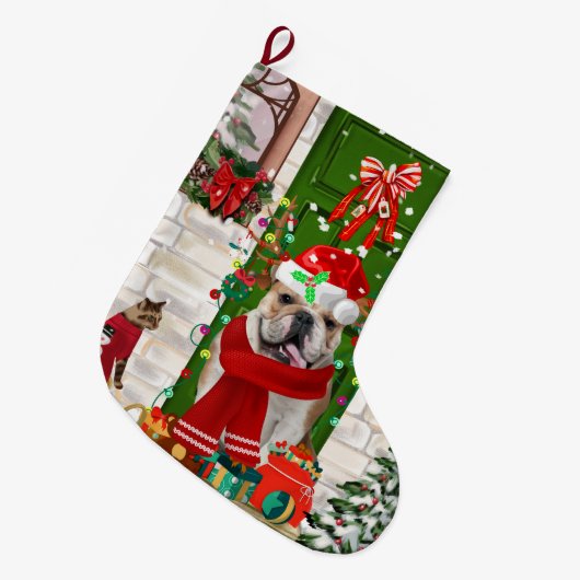 English Bulldog Christmas Großer Weihnachtsstrumpf (Vorderansicht (hängend))