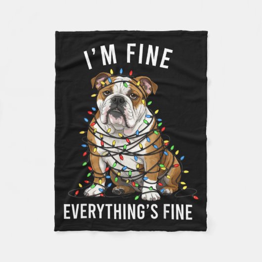 English Bulldog Christmas I'm Fine Everything Is F Fleecedecke (Vorderseite)