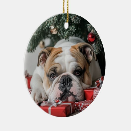 English Bulldog Christmas Keramik Ornament (Rechts)
