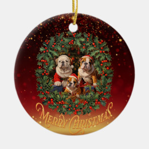 English Bulldog Christmas Keramik Ornament