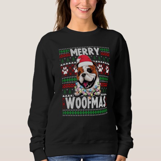 English Bulldog Christmas Lights Hund Xmas Pajama Sweatshirt (Vorderseite)