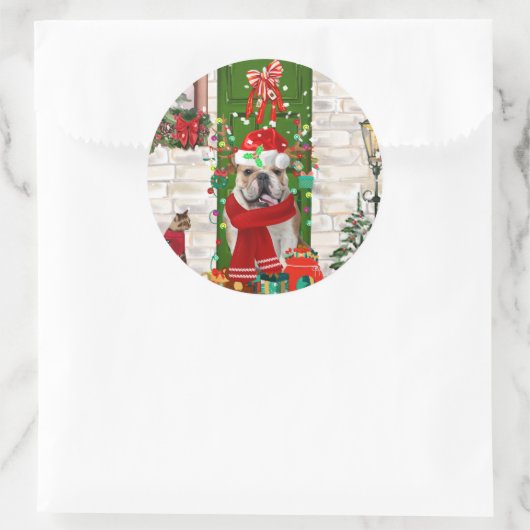 English Bulldog Christmas Runder Aufkleber (Tasche)