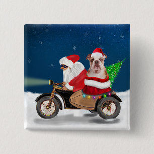 English Bulldog Christmas Santa Claus Button