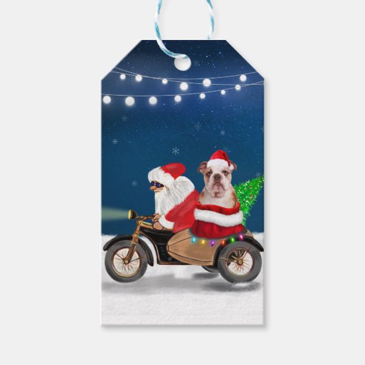 English Bulldog Christmas Santa Claus Geschenkanhänger (Vorderseite)