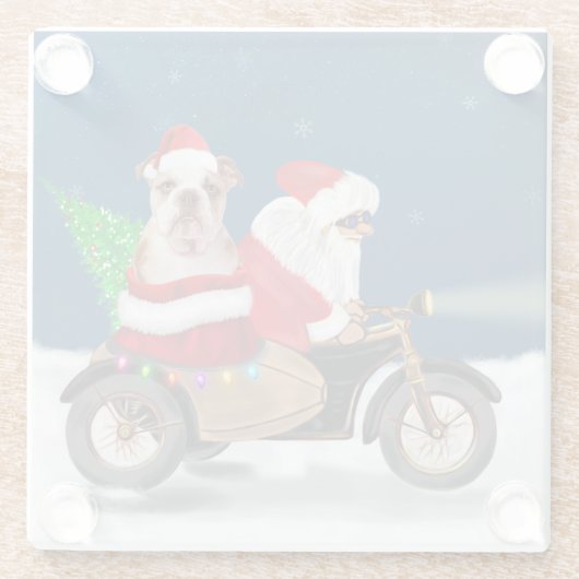 English Bulldog Christmas Santa Claus Glasuntersetzer (Rückseite)