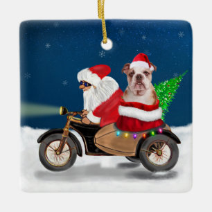 English Bulldog Christmas Santa Claus Keramikornament
