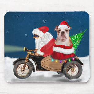 English Bulldog Christmas Santa Claus Mousepad