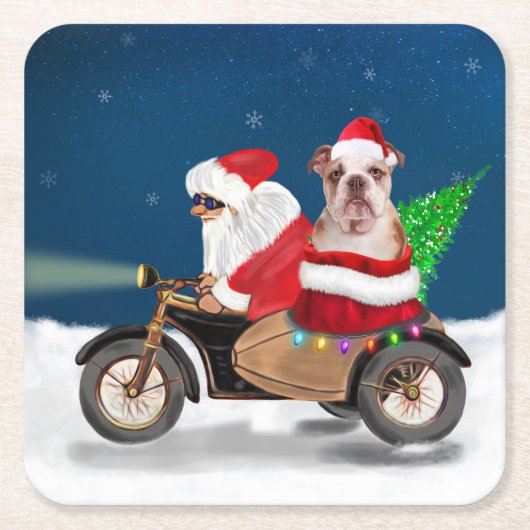 English Bulldog Christmas Santa Claus Rechteckiger Pappuntersetzer (Vorderseite)